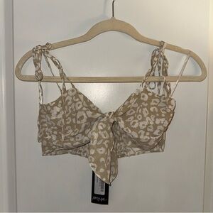 Nasty Gal Beige and White Animal Print Crop Top